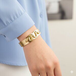 3/$35 18K Gold Plated Snake Cuff Bracelet Textured Serpent Statement Bangle Boho